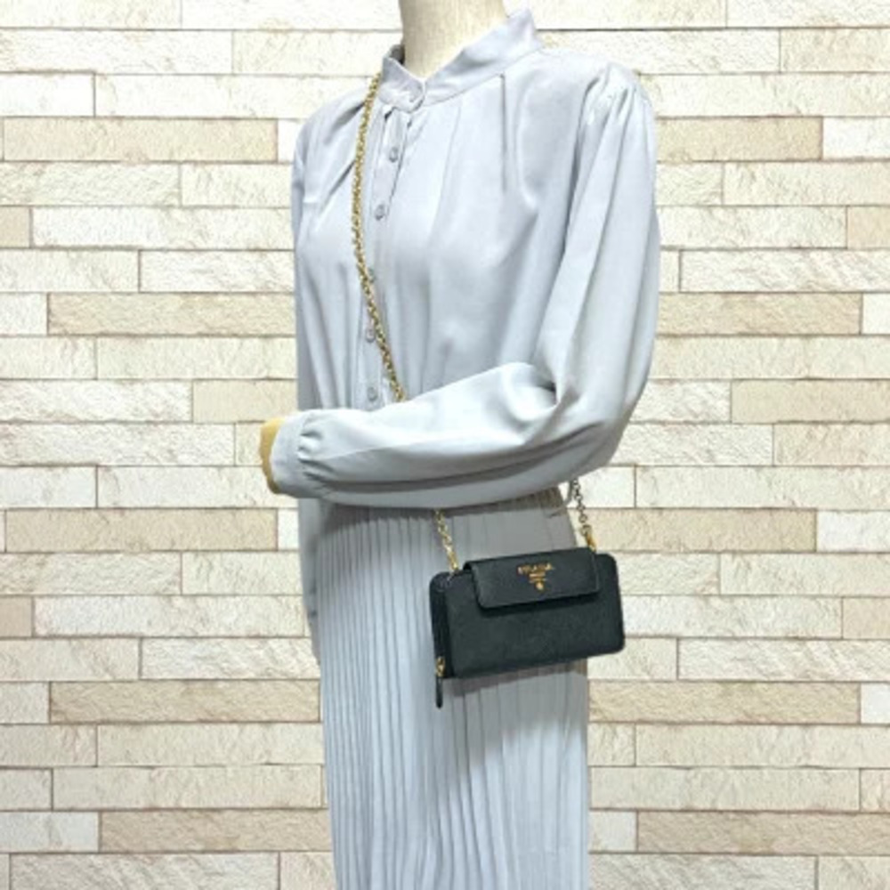 Prada Bag Saffiano Shoulder Leather Chain Black